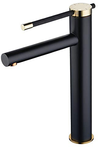 Leekayer Waschbecken Wasserhahn Einhand Doppel Finish Schwarz und Gold Chrom 1 Loch Waschtischmischer Hochhahn Moderne