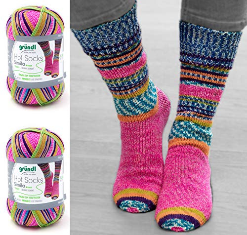 2x100 Gramm Gründl Simila Sockenwolle 300er Reihe 1 Knäuel = 2 Gleiche Socken + 2 Strasssteine zum aufnähen 306