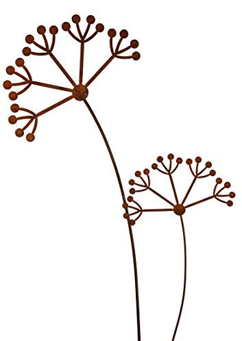 Bornhöft - Set di 2 spine da giardino a forma di fiore, in metallo arrugginito, decorazione da giardino