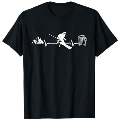 Skifahrer Herzschlag Bier Ski Berge Wintersport Puls T-Shirt