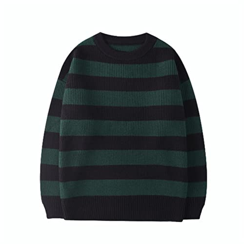 Höst Striped Stickad Tröja Casual Oversized Pullovers Tops Harajuku Lösa Varma Jumper Kvinnor Tröjor Streetwear-2XL,Green black
