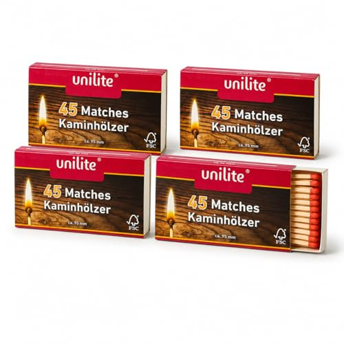jameitop® XL Streichhölzer 4 Schachteln Feuer/Holz Zündholzschachtel Zündhölzer 180 Stück Sicherheitszündhölzer, 95mm