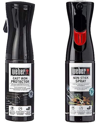 Weber 17889 Gusseisen Schutzspray & 17685 Antihaft Spray, Grillrost-Pflege, Non-Stick Spray, 200 ml, Schwarz, 25.0 x 6.0 x 9.0 cm