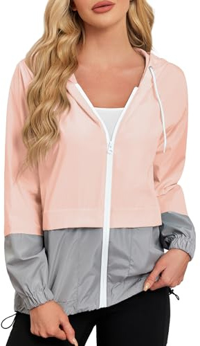Durio Leicht Regenjacke Damen Wasserdicht Atmungsaktiv Faltbar Windbreaker Mit Kapuze Softshelljacke Fahrradjacke Regencape Rosa M