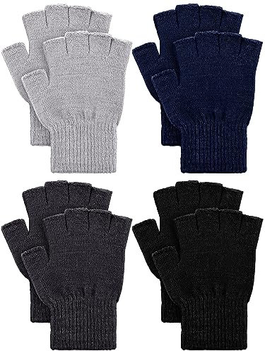 Geyoga 4 Paar Winter Fingerlose Handschuhe Halbfinger Handschuhe Fingerlose Strickhandschuhe für Damen Herren (Exquisiter Stil)