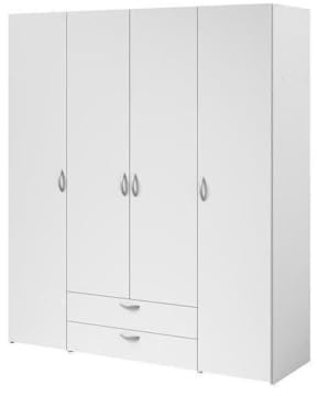 Parisot Armoire Varia - Décor Blanc - 4 Portes battantes + 2 tiroirs - L 160 x H 185 x P 51 cm