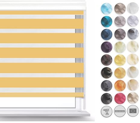 Premium Rollos für Fenster Ohne Bohren I Doppelrollo Klemmfix Ohne Bohren I Fenster Rollos für Innen I Rollo 35x150cm - Sonnig