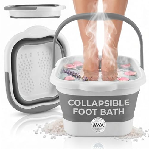 AWA Foot Soaking Tub, Collapsible Foot Bath Soak for Feet, Pedicure Bowl, Plastic Feet Tub with Acupressure Massage Points, Foldable Laundry Basket (White)