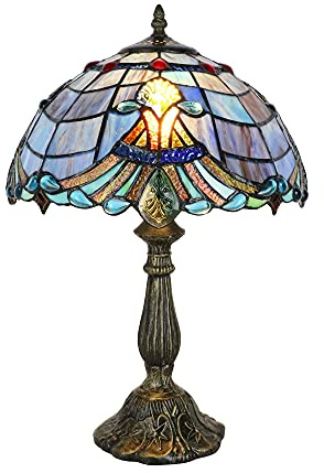 GAUUA Lampe De Table Bleu, Tiffany E27 Retro Baroque Fait Main Lampe De Table Restaurant Salon, 12 Pouces Verre Multicolore Abat-Jour, Chambre Chevet