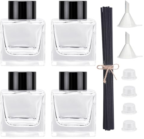 Agidea Nachfüllbare Duftglas-Diffusor-Flaschen mit 20 Schilfrohrstäbchen und schwarzen Kappen und Trichter, Diffusorgläser für Zuhause, Ölduft, Dekoration, Mädchen, Frauen, Geschenk (50 ml)