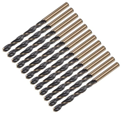 QUARKZMAN 12 Stück HSS Spiralbohrer Set 6 mm, Schwarze Nitrid- und Gold-Titanbeschichtung, Runder Griff, Metall Bohrer für Edelstahl, Aluminium, Hölzern und Hartplastik