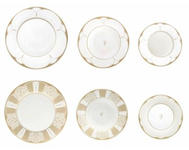 Service de vaisselle 18 pièces Blanc et or Golden Eye en porcelaine