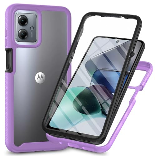 WBWONE Funda para Motorola Moto G54 5G con Protector de Pantalla, Antigolpes y Antiarañazos Transparente PC Carcasa Silicona TPU Protezione Case. Morado Claro