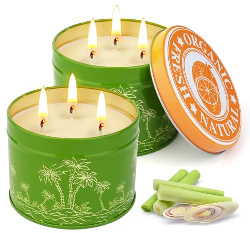 Citronella-Kerze, 2 x 13 oz Sojawachs für Kerze, 150 Stunden Zitronengras-Kerze, für den Außenbereich, für Camping, Picknick, Grillen, Outdoor