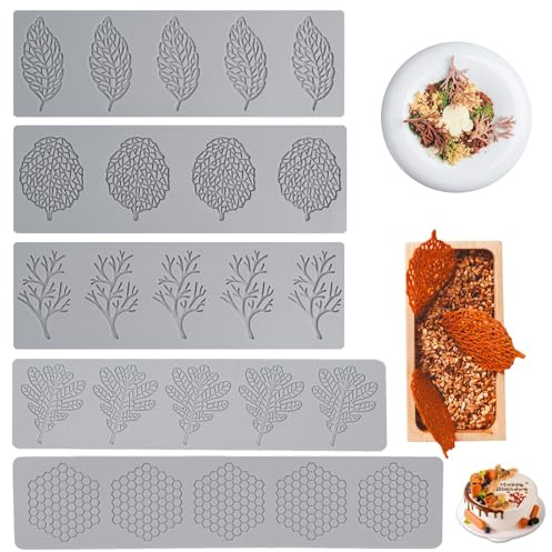 Miawtro 5 Pièce Moule Silicone Patisserie, Assez Profond Moule Dentelle Feuille Réutilisable, Moule Feuille Sans Bpa Pour, Moule En Dentelle Fondante Pour Chocolat, Décoration De Gâteaux