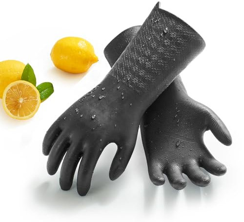 Vgo... Gants de Travail Industriels en TPE Épais, Résistants à la Chaleur/au Froid -10~100 °C, pour la Construction, le Nettoyage des Canalisations et les Tâches Difficiles(TP1117,Gris,S,1 paire)