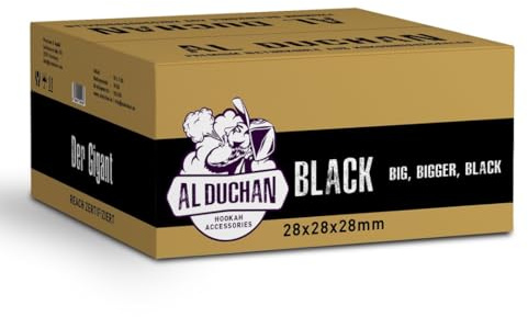 Al Duchan Carbón natural para shisha – Carbón de coco premium para cachimba – 1 kg, 4 kg, 10 kg, 20 kg, alto calor, larga duración de combustión (negro, 28 x 28 x 28 mm, 10 kg)