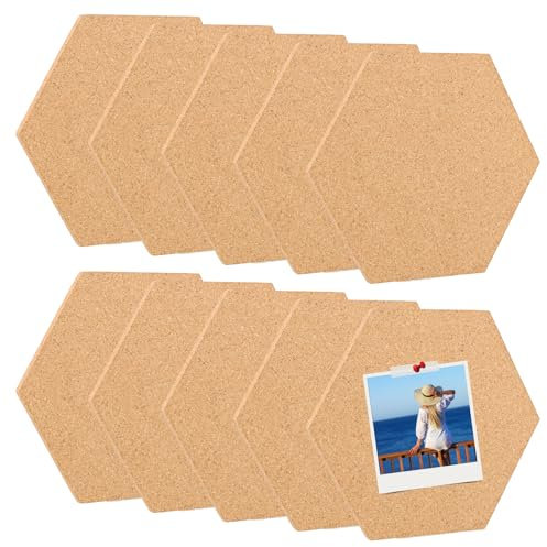 10 Pièces Panneau de Liège Hexagonal, 20x17,4 cm Tableau en Liege Autocollant, Tableau D'affichage Bricolage, Tableaux de Liège Auto-adhésifs pour Maison Bureau Décoration Murale Suspension de Photos