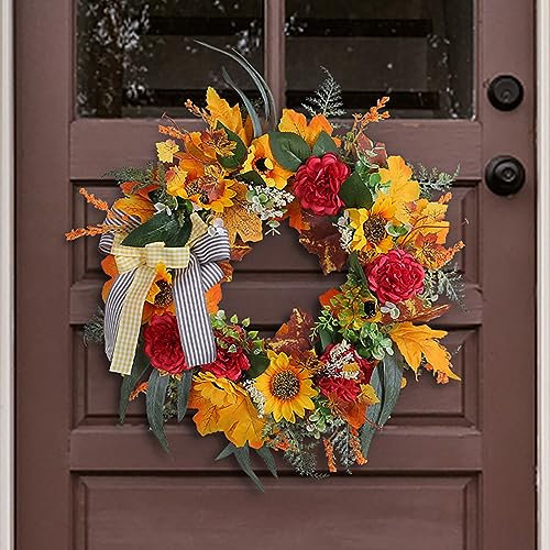 Türkranz Herbst, Herbstkranz, Herbstkränze, Herbstdeko Modern Groß Autumn Decor Türdeko Deko Fall Wreath für Haustür Outdoor Tisch Außen, Rattan Kürbis Ahornblatt Beere Türkranz