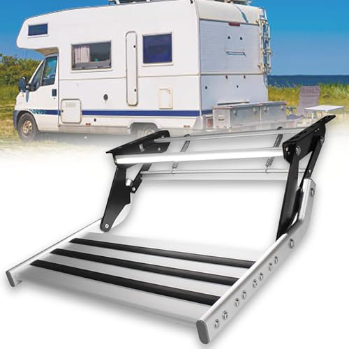 Dfdieratve Elektrische Wohnmobiltreppe, Wohnmobiltreppe mit 1-Stufiger 2-Stufiger Plattform 12 V, für Wohnwagen, Tragbare, rutschfeste Klapptreppe, Wohnmobiltreppe,1-Step Manual