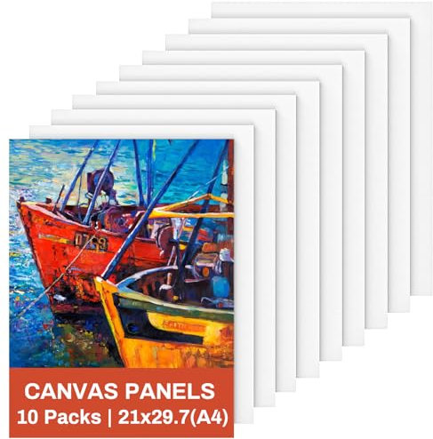 Canvas for Painting 21X29.7cm, 10 Packs a4 Blank Canvas Board Cotton Acid-Free for Acrylic Paint, Oil Paint & Wet Water Art Media, Hobby Painters and Beginners