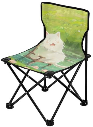 HZHXIFUFA Cat in Pond Kompakter Campingstuhl für Jugendliche, ultraleichter Rucksack, Strandstühle für Erwachsene mit Tragetasche, Gartenstühle für Camping und Wandern