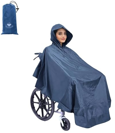 Fonakei Rollstuhl Regenponcho, Rollstuhlabdeckungen，regencape für rollstuhlfahrer, wasserdicht mit reflektierenden Streifen (Navy Blue)