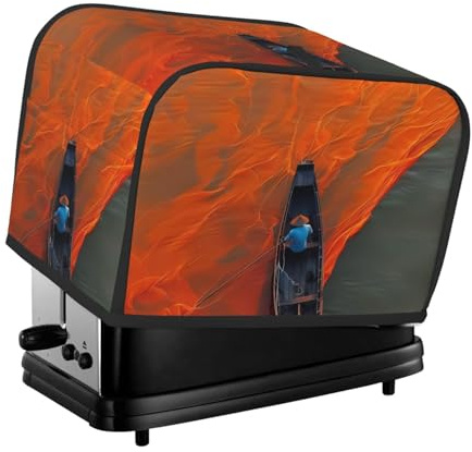 Toaster-Abdeckung für 2 Scheiben, orangefarbenes Netz, Angelboot, Toaster-Abdeckung mit Taschen für Küche, kleine Geräte, Abdeckung und Fingerabdruckschutz, maschinenwaschbar