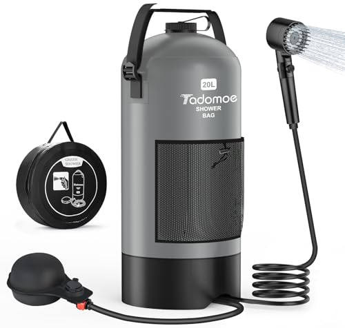 Tadomoe 20 Liter Camping Dusche mit Fußluftpumpe, Solardusche mit Camping-Tasche Und Düse für Camping Strand Wandern Reise
