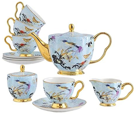 Juego De Te Juego De Café De Porcelana De Hueso De 11 Uds, Juego De Té Con Diseño De Pájaro Europeo, Recipiente Para Azúcar, Tetera, Taza De Café, Plato, Utensilios De Café Juego De Cafe(Blue)
