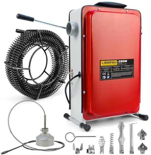 390W 450U/min Elektrische Rohrreinigungsmaschine mit FI-Schalter | für Ø20-100mm Rohrleitungen Rohrreinigungsspirale Ø8mm 10M, 16mm 14,5M Spiralen, Rohrreinigungsgerät Rohrreiniger