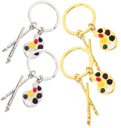 VANZACK 4pcs Metal Paintbrush Keychain Art School Diy Charm Pendant Spring Festival Keyring Key Lanyard