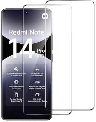 AYWLPP Protector de Pantalla Xiaomi Redmi Note 14 Pro 5G Accesorios, 2 Piezas Vidrio Cristal Templado, 3D Cobertura Completa, Dureza 9H, Anti-Rasguños, Alta Definición, HD Protección Film