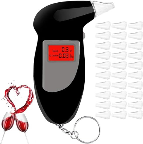 Alkoholtester Polizeigenau, Professioneller tragbarer Alcohol Tester Promillemessgerät mit 30 Mundstücke, Promilletester Alkoholmessgerät für Privaten Professionellen Gebrauch zu Hause Oder Auf Partys