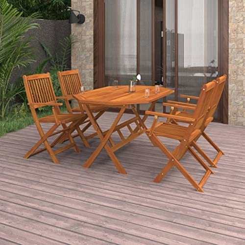 Emmtore 5-TLG. Garten-Essgruppe Massivholz Akazie Gartenmöbel Gartengarnitur Sitzgruppe Gartenset Sitzgarnitur Gartentisch Esstisch Tisch Stühle Holztisch Holzstuhl Mit Armlehnen