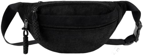 CHAOTEMAI Bauchtasche Damen Cord Verstellbar Hüfttasche Damen Vintage Bauchtasche Herren Mehrere Taschen Brusttasche Crossbody Bag für Laufen Wandern Radfahren Fitness Reisen Pendeln (Schwarz)