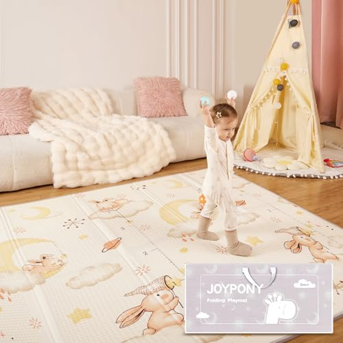 Joypony Alfombra de gateo para bebé, plegable, 150 x 180 x 1 cm | Alfombra de juego para niños | Antideslizante y resistente al agua | Alfombra de gateo reversible con bolsa de transporte y bordes