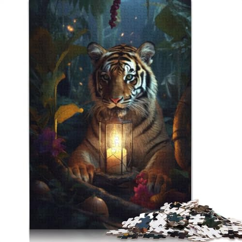 Tiger Cub Magical Lamp Puzzles 1000 Pièces Cadeau Unique Jeu Éducatif Challenge Toy À De Qualité Supérieure Peinture Art pour Adultes Et Enfants 500pcs (52x38cm)