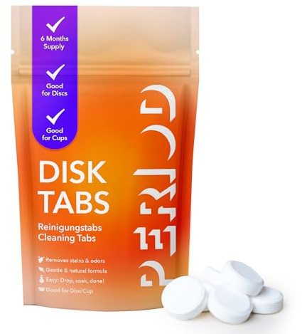PERIOD Disk Tabs - Natural Cleaning for Menstrual Cups & Menstrual Slices - Removes Stubborn Stains & Odours Without Damaging Discs & Cups - 6 Month Supply