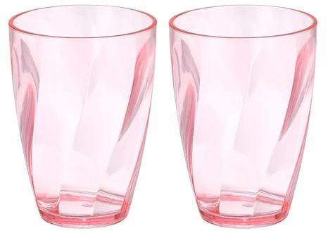 sourcing map 2Pcs Clear Plastic Reusable Drinking Glasses, 13oz Drinking Glasses Diagonal Texture Plastic Water Cup Unbreakable Stackable for Beer Cocktail Water Juice Whiskey, Pink