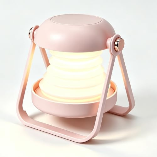 SONVIEE Tragbare Klapp LED Camping Lampe Dimmbare Tischlampe mit HD Spiegel | Niedliche Silikon Faltbare Lampe,2 Farbtemperaturen 3 Helligkeitsstufen,Wiederaufladbare Hängende Reise Nachttischlampe