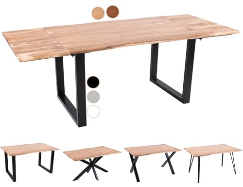 SAM Esstisch Avino 180(280) x90 erweiterbar Akazie Natur U-Gestell schwarz | Baumkantentisch massiv, Akazienholz naturfarben, ausziehbar mit Ansteckplatten, für 8-10 Personen