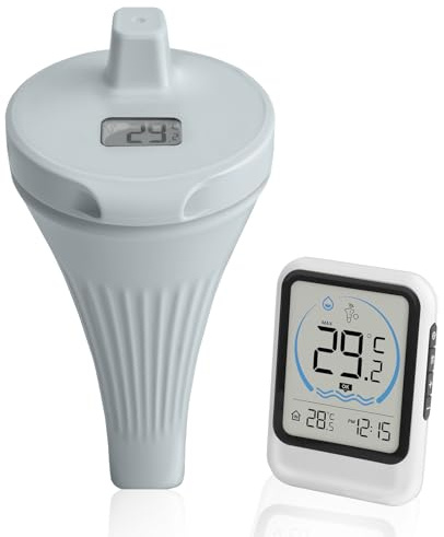 Digitales Kabelloses Pool Thermometer, IP68 Wasserdicht, Schwimmend | Wasser- & Raumtemperatur Messung, 50-100m Reichweite, Für Schwimmbad, Whirlpool, Gartenpool & Teich