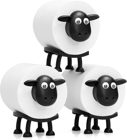3-Piece Black Sheep Toilet Roll Holder Set – Funny Free-Standing Bathroom Decor, Hilarious Tissue Storage & Conversation Starter