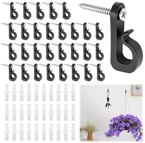 Guline 30 Pack Q-Hanger Screw in Hooks Screw Hooks for Outdoor String Lights, Heavy Duty Fence Hooks for Hanging Fairy Lights Plants Wind Chimes Windproof Cable Hooks for Garden Patio Weddings
