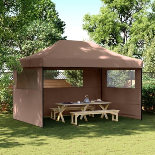 Tenda pop-up pieghevole con 3 parti laterali marrone, tenda pieghevole per eventi all'aperto, tenda per feste con pareti laterali e finestre trasparenti, tessuto Oxford con rivestimento in PVC