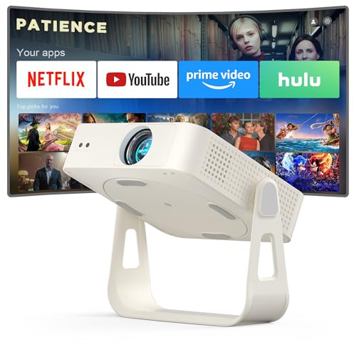 【Compatible with Netflix & AI Auto Focus】XuanPad Mini Beige Smart Projector 4K Support, WiFi & Bluetooth, Auto Keystone, 3D Audio, 210° Adjustable Stand for Home Movie Projector