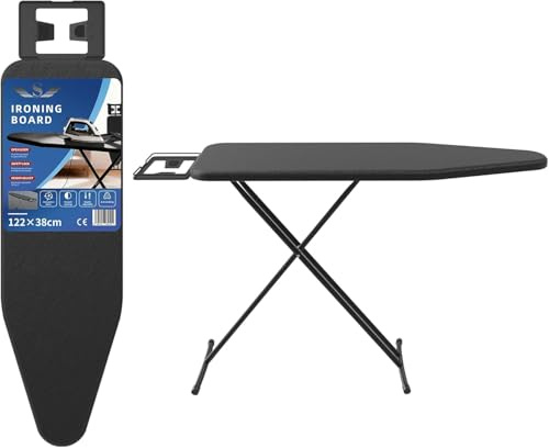 S SHAM® Folding Ironing Board 122x38cm – Adjustable Height 72–91cm, Heat-Resistant Fabric Cover, Silicone Iron Rest, Safety Lock System & Anti-Skid Stable Feet for Secure Ironing