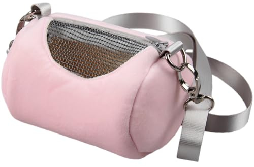 Bolsa de transporte para hámster, cilindro portátil, bolsa de viaje cálida para hámster enano y mascota pequeña, terciopelo rosa dorado, 5.1 x 3.1 x 3.1 pulgadas, incluye correa de hombro ajustable de