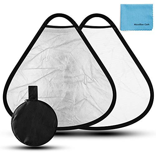 Light Reflector,Fotover 30cm 2 in 1 Triangle Collapsible Light Reflector Portable With Handle for Photography Photo Studio,Silver&White(12inch)